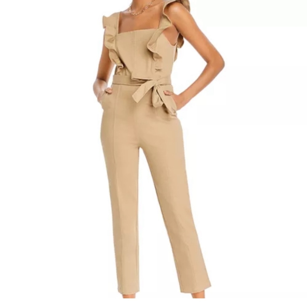 NWT Aqua Women's Ruffle-Sleeve Tan Jumpsuit -M